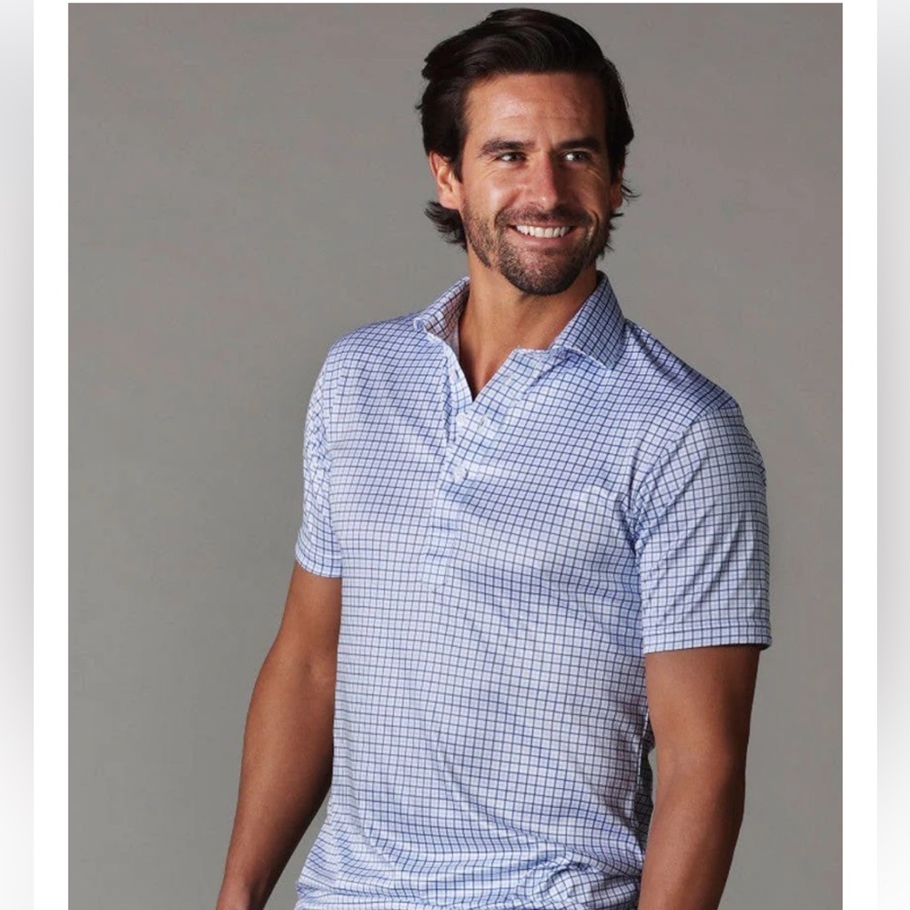Collars & Co Semi-Spread Collar Polo Blue Tattersall large tall new